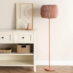 ValueLights Bett Pink Metal Floor Lamp with Origami Paper Fold Lampshade