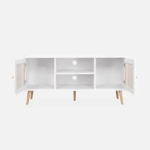 sweeek. 120cm TV stand with wooden and cane effect Boheme White 120x39x56.5 cm