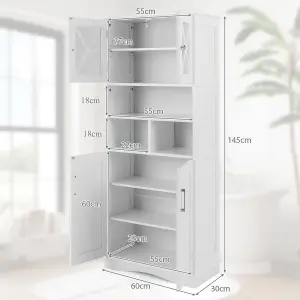 COSTWAY 145 cm Tall Bathroom Cabinet Kitchen Cupboard Sideboard Cabinet w/ Acrylic Doors