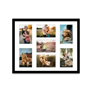 20x16 Inch 7 Opening Photo Collage Frame, Display Seven 6x4 Inch Photos, Multi Aperture Family Picture Frame, Black