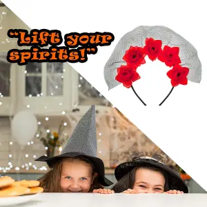 Halloween Veil Headband 5 Roses Design Halloween Party, Trick or Treat  Red