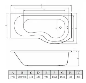 Aquarius Splash 1700mm x 700mm R/H Shower Bath, Screen And Front Panel Set