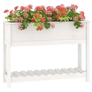 Berkfield Planter with Shelf White 111.5x34.5x81 cm Solid Wood Pine