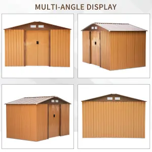 Outsunny 9 x 6FT Galvanised Garden Storage Shed with Sliding Door, Yellow