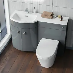 Nes Home Grey 1100 mm Bathroom Basin Vanity Unit and Back To Wall WC Toilet Suite Dene