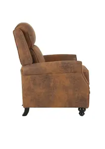 Recliner Manual Chair in Brown Faux Leather Suede