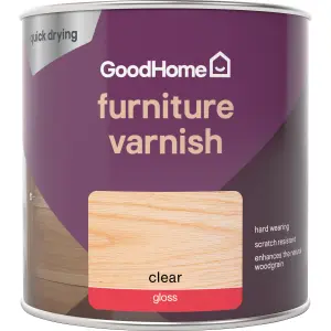 GoodHome Clear Gloss Multi-surface Furniture Wood varnish, 250ml