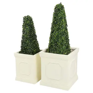 Set of 2 Large Handmade Square Tall Plant Pots - Modern MgO Planters with Drainage Hole for Indoor Outdoor Garden Decoration