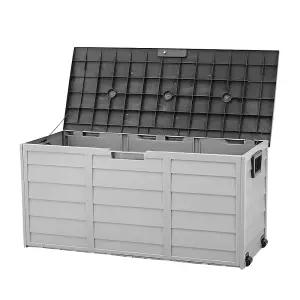 290L Grey Garden Storage Deck Box with Wheels 112 x 49 x 54cm