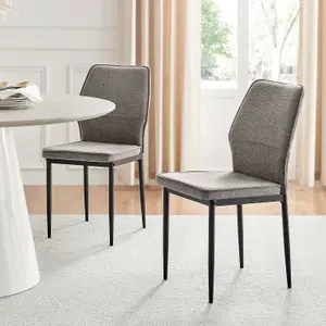 Furniturebox UK Dining Chair - 2x Riya Taupe Beige Fabric Upholstered Dining Chair Black Legs - Minimalist Kitchen Furniture