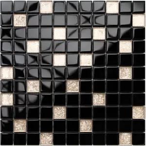 Glass mosaic on mesh for bathroom or kitchen 300mm x 300mm - Black pepper