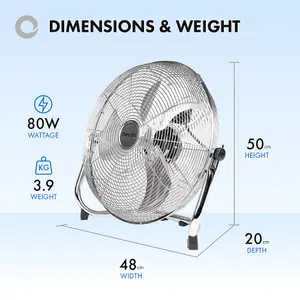 Devola High Power 80W 3 Speed 16-inch DC Floor Fan - Chrome - DV16FFC