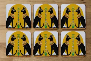 Illustration of Black Egyptian Cats with Papyrus (Coaster) / Default Title