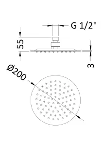 Round Fixed Head, 200mm - Matt Black