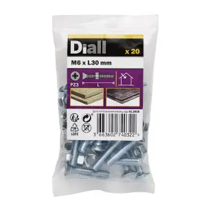 Diall M6 Pozidriv Countersunk Zinc-plated Carbon steel Machine screw & nut (Dia)6mm (L)30mm, Pack of 20