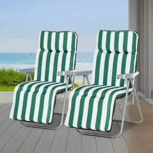 2 Piece Green Folding Sun Loungers Set / Stylish Comfort for Outdoor Relaxation