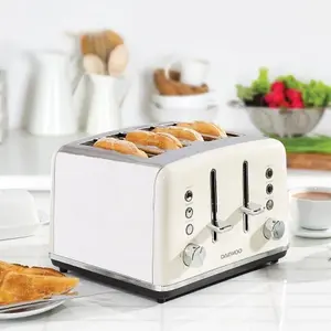 Daewoo Kensington Cream Retro Matching Kettle Toaster and Microwave Set 3000W Jug, 4 Slice & Crumb Tray, 800W 2L & 12 Presets