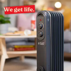 Russell Hobbs Electric Heater 1500W Grey 7 Fin Oil Filled Radiator with 2 Year Guarantee RHOFR7004A