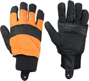 SPARES2GO Large Hi Visibility Chainsaw Comfort Safety Gloves (Size 10)