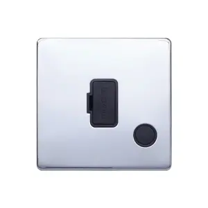 Polished Chrome Screwless Plate 13A UnSwitched Connection Unit Flex Outlet - Black Trim - SE Home