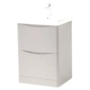 Bathroom Floor Standing 2-Drawer Vanity Unit with Basin 600mm Wide - Cashmere - (Arch) - Brassware Not Included