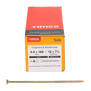 Timco - Solo Woodscrews - PZ - Double Countersunk - Yellow (Size 6.0 x 180 - 100 Pieces)