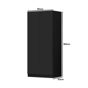 2 Door Wardrobe Double Door Push To Open Slow Close Matt Black Finish