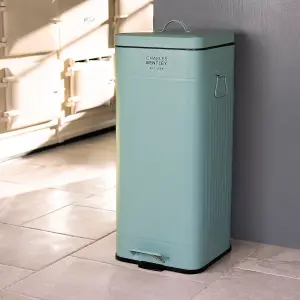 Charles Bentley 30L Steel Square Retro Kitchen Pedal Waste Bin Heritage Green