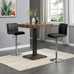 Furniture In Fashion Topaz Rustic Oak Wooden Bar Table With 2 Coco Black Stools