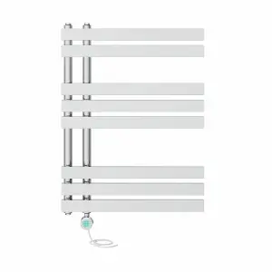 Rinse Bathrooms Designer WiFi Thermostatic Electric Bathroom Heated Towel Rail Radiator with Timer D Shape Tube 800x600mm Chrome