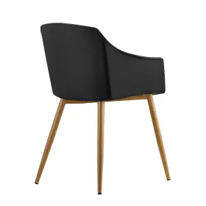 Set of 2 Eden Dining Chairs with Leather Cushions Dining Armchair Black