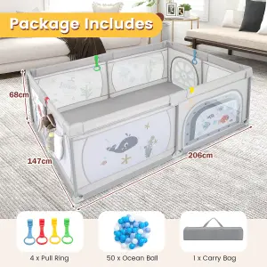 Costway Large Baby Playpen Kids Activity Center w/ 50 PCS Ocean Balls Infant Safety Gate