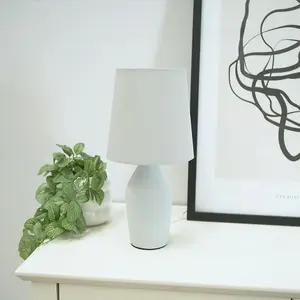 ValueLights Arlo Grey Ceramic Base Table Lamp with Tapered Shade - LED Bulb Included