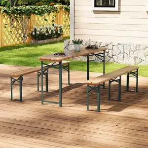 3Pcs Foldable Outdoor Patio Metal Wood Garden Table Bench Set 177cm 6 Seater