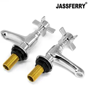 JASSFERRY Pair of Basin Pillar Taps Hot and Cold Water Bathroom Sink Chrome Crosshead Handle, 1/2"