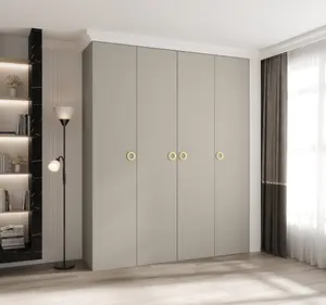 Elegant Cashmere Como I Hinged Door Wardrobe H2460mm W2000mm D500mm, Four Doors, Sixteen Shelves, Two Hanging Rails, Gold Handles