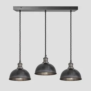 Industville Brooklyn Dome 3 Wire Cluster Lights, 8 inch, Pewter, Pewter holder