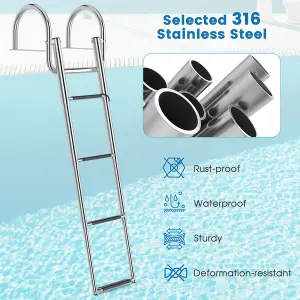 Costway 4-Step Pontoon Boat Ladder Folding Stainless Steel Rear Entry Inboard Ladder