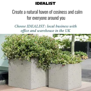 Set of 2 IDEALIST™ 50cm Large Square Planter, Garden Planters, Grey Marble Effect Flower Box, Outdoor Large Plant Pots, 126L