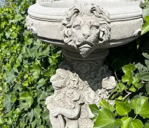 Regal Three Lions Stone cast Birdbath