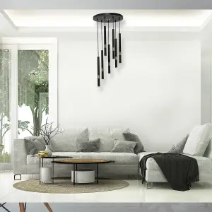 Milagro Monza Designer Black Pendant Lamp (7XG9) High Quality Hand Made from Matt Black Alloy With Luxurious Gold Detail