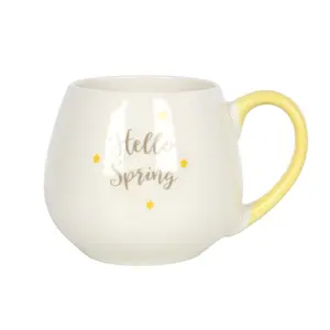 Something Different Hello Spring Round Ceramic Mug White/Yellow (One Size)