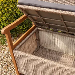 2 Seater Hardwood Timber Framed Rattan Weave Bench