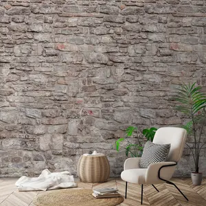 Grandeco Rustic Stone Cottage Wall 3 lane repeatable Textured Mural, 2.8 x 1.59m