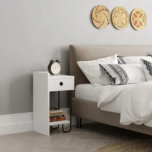 Jan Versatile Modern Bedside Table with Drawer and Open Shelf White / Left Orientation