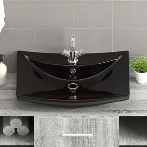 Black Luxury Ceramic Basin Rectangular with Overflow & Faucet Hole