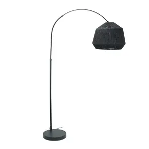 ValueLights Louis Black Arched Curved Floor Lamp with Black Paper Lamp Shade