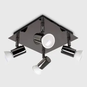 ValueLights Modern Square Black 4 Way GU10 Ceiling Spotlight