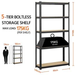 Yaheetech Black 5 Tier Steel Storage Rack for Home Office