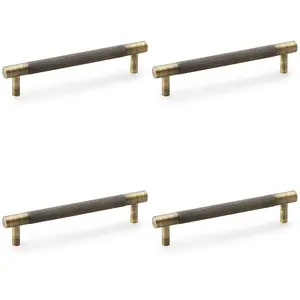 4 PACK - Knurled T Bar Door Pull Handle - Antique Brass - 128mm Centres Premium Drawer